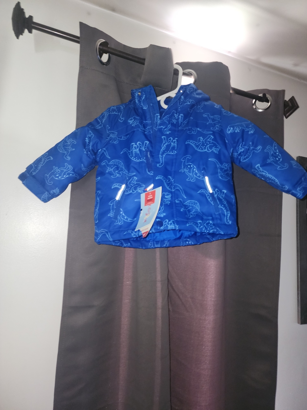 NWT cat & Jack Boys Blue Dinosaur Print Hooded 3-in-1 Jacket Zip Size 18m